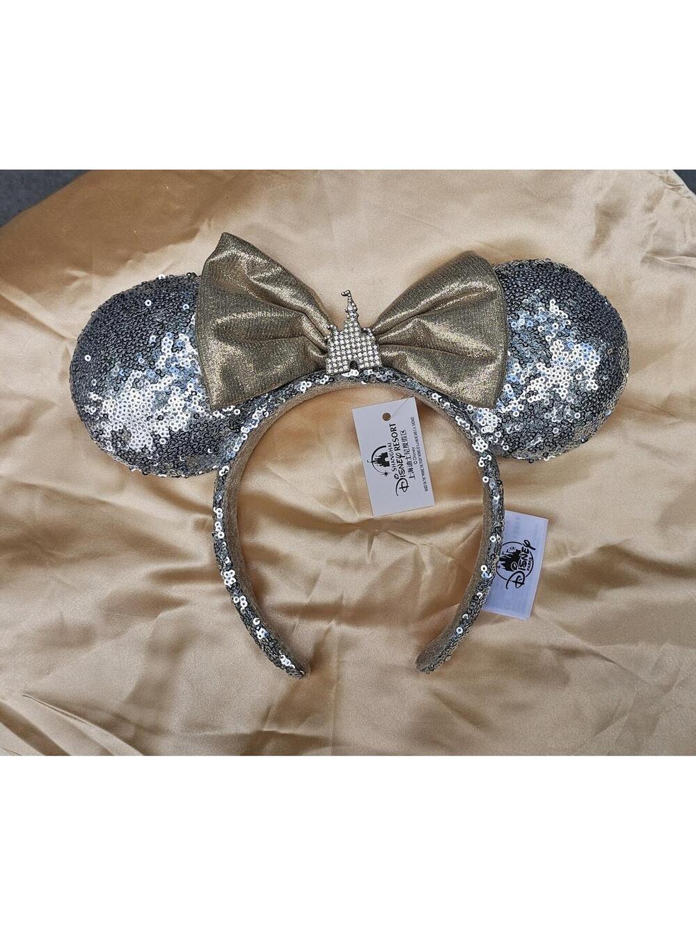 Silver Sequin Champagne Bow Paris Minnie Mouse Castle Ears Headband